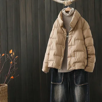 Однобортное Пуховое пальто 2023, Осенне-зимняя женская легкая куртка на утином пуху, парки, Женская Короткая Свободная теплая верхняя одежда большого размера