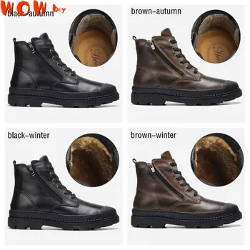 Мужские зимние ботинки из коровьей кожи Ручной работы, мужские ботинки в стиле ретро, мужская зимняя обувь из натуральной кожи #CX9550