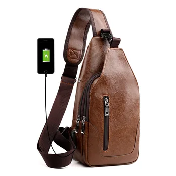 Многофункциональная мужская нагрудная сумка с USB-зарядкой, модная сумка через плечо из искусственной кожи, мужская нагрудная спортивная сумка-слинг