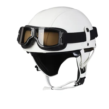 новый Мотоциклетный шлем с половиной лица, кожаный Casco Moto, Ретро мотоциклетный шлем с открытым лицом, измельчитель для взрослых