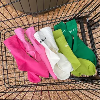 Однотонные розовые носки, Милые разноцветные хлопковые гольфы в стиле Харадзюку Giil