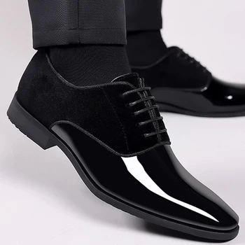 Классическая Мужская обувь из лакированной кожи, Повседневная деловая обувь на шнуровке, Официальная офисная обувь для мужской вечеринки, Свадебные Оксфорды
