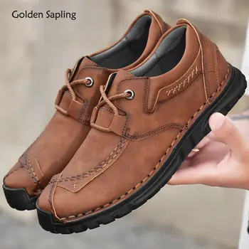 Мужские Лоферы Golden Sapling на плоской подошве Из натуральной кожи, Удобная Мужская Повседневная Обувь, Рабочая Безопасная Обувь Для Отдыха, Дизайнерская Обувь Для Шитья