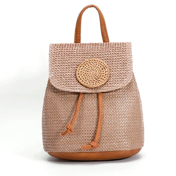 Богемный многофункциональный соломенный Пляжный рюкзак, Тканая сумка ручной работы из рафии Ротанга, повседневная сумка для летних каникул