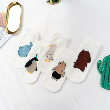 Мультяшные короткие носки с милыми животными, забавный динозавр, лиса, пингвин, медведь, женские носки kawaii, милые носки в корейском стиле, милые носки для женщин