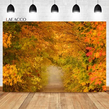 Laeacco, Осенний фон для фотосъемки с кленовыми листьями, Желтый туннельный пейзаж, Естественное время года, Портретный фон для детей и взрослых