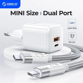 ORICO GaN 35 Вт USB C зарядное устройство EU Plug PD Быстрая зарядка с двумя портами для iPhone 13 12 Max Pro iPad Xiaomi Samsung зарядное устройство