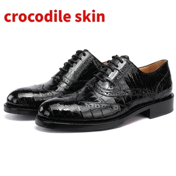 Новая роскошная мужская свадебная обувь Ручной работы из крокодиловой кожи, мужские официальные туфли Goodyear, деловые повседневные туфли-Дерби