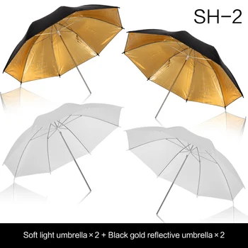 SH 4шт 33 дюйма 83 см Мягкий Зонт для фотостудии со вспышкой, Отражающий Черный Золотой зонт для фотосъемки
