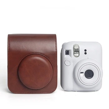 Ретро мягкий чехол для мини-камеры, сумка для Instax Mini 12, чехол из искусственной кожи с плечевым ремнем, коричневый