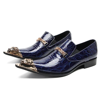 Весенне-осенняя металлическая обувь в стиле крокодиловой кожи, Мужская кепка с острым концом, Коммерческие дела, Банкет, Женитьба, Официальная одежда, Кожаная обувь
