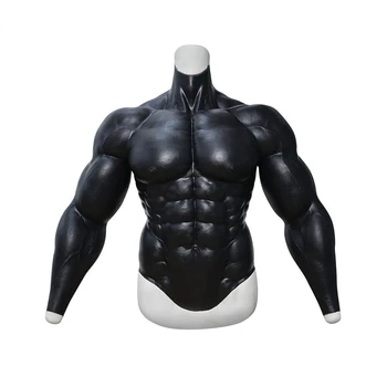 Черный модернизированный силиконовый костюм для мышц, поддельная грудь, живот для Косплея