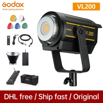 Godox VL200 Светодиодный Светильник для Видеосъемки 200 Вт 5600 К с Затемнением Bowens Mount, Bluetooth-Освещение для Фотостудии с V-образной пластиной