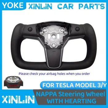 Для Tesla Model 3 Y Yoke Подогрев Рулевого колеса Дополнительно Персонализированные Автомобильные Аксессуары Из Углеродного Волокна и Кожи НАППА 2017-2022 2023