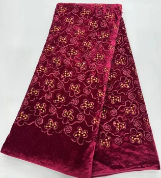 Нигерийская кружевная ткань 2023, Высококачественная Кружевная Бархатная ткань, Швейный материал для одежды, вечернее платье, Африканская Кружевная ткань 5 Ярдов