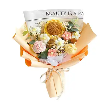 Букет цветов, связанный крючком, Подарки на День учителя, Свадебные Искусственные цветы С Вязаным Консервированным Цветком, Изысканный подарок, Украшение дома
