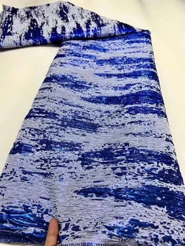 2023 Синий Высококачественный Африканский Нигерийский Тюль Кружевная Ткань Вышивка Гипюр Вечернее Платье Парча Жаккард Свадебное
