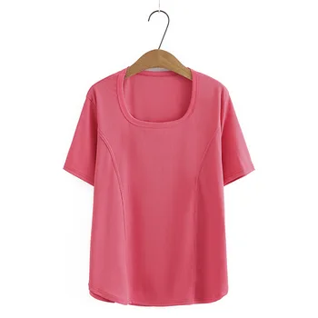2023 Летняя женская футболка большого размера с коротким рукавом, топы с квадратным воротником, Свободные футболки, одежда Оверсайз, S66-9818