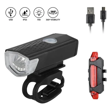 Велосипедные фары Спереди и сзади, фары и задний фонарь, USB Перезаряжаемый Водонепроницаемый светодиодный фонарик, аксессуары для велоспорта