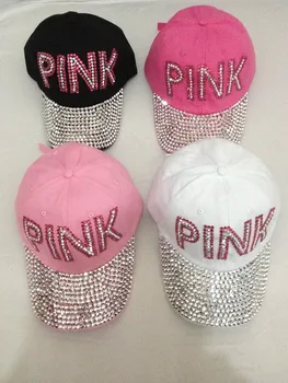 Новинка 2016, Розничная продажа, розовые буквы Diamond Point, хлопковые джинсовые розовые кепки, женская бейсболка, кепка со стразами, шляпа для девочек, принт со стразами
