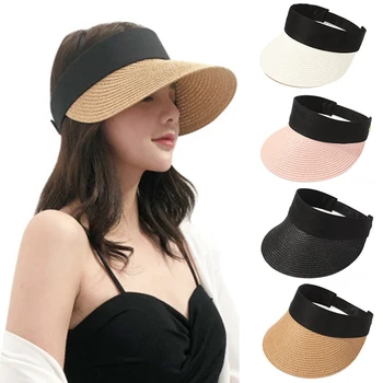 Складная портативная пляжная шляпа с широкими полями, Солнцезащитная шляпа с закатанными Летними повседневными соломенными кепками, козырьки для женщин