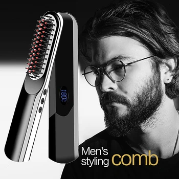 Беспроводная мини-расческа для волос, мужская быстрая щетка для выпрямления бороды, портативные электрические расчески для бороды с USB-зарядкой