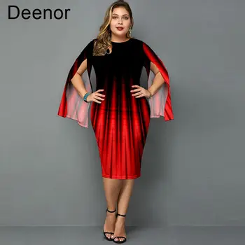 Платье Deenor размера Плюс с принтом, Нерегулярный рукав с разрезом, Большая женская сумка, юбка на бедрах, Элегантные платья для женщин