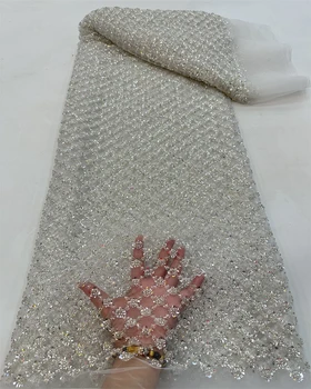 Первоклассная роскошная французская вышивка из бисера, Кружевная ткань в африканском нигерийском стиле С блестками, Ткань для свадебного платья