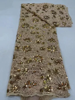 Роскошная Африканская Кружевная ткань с пайетками для Жениха, Высококачественная Тяжелая вышивка Бисером, Французский Тюль, Кружевное Нигерийское Свадебное платье PL382-7