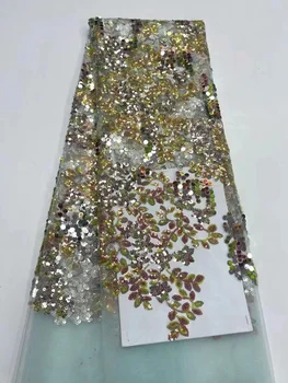 Высококачественная Модная Африканская Тюлевая кружевная ткань с вышивкой блестками и бисером Для Свадебного платья, Материал для вечернего Шитья PL349-6