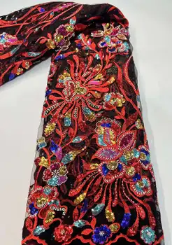 Знакомая африканская кружевная ткань Высококачественное Кружево, расшитое бисером, нигерийские кружевные ткани Для нигерийского свадебного французского платья ZX23254