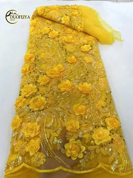 Горячая распродажа Африканская кружевная ткань с 3D цветами и бисером 2023, высококачественные французские аппликации, тюлевое кружево Для свадебного платья для новобрачных
