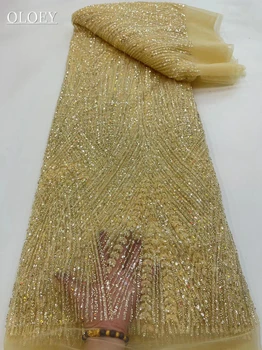 Модная Высококачественная французская вышивка, Тяжелая Кружевная ткань для Жениха В африканском Нигерийском стиле С блестками, ткань Для свадебного платья