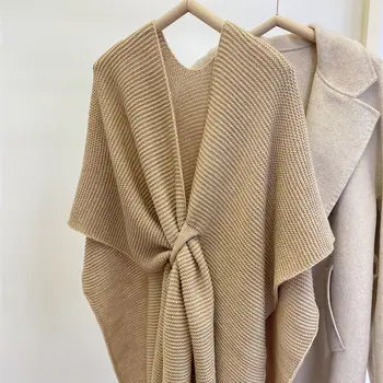 Вязаная шаль с теплым шарфом из искусственного кашемира на осень и зиму, Утолщенная офисная накидка на плечо для женщин