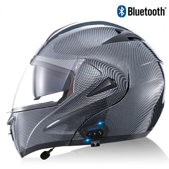 Мотоциклетный флип-шлем с Bluetooth-козырьком, двойной объектив, профессиональный гоночный мотоциклетный шлем, полнолицевые шлемы Cascos Para Moto