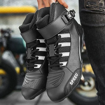 Мотоциклетные ботинки, Мужские ночные светоотражающие байкерские ботильоны, Нескользящая весенне-летняя обувь из микрофибры + резина для мотоциклистов, обувь для верховой езды