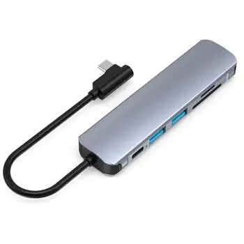 6-в-1 USB C Адаптер S-D / TF Кард-ридер Многопортовый адаптер USB C Dongle, Совместимый с ноутбуками и другими устройствами