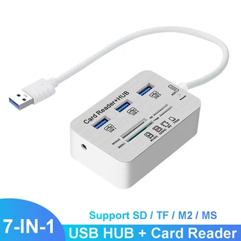 7-В-1 USB-концентратор USB 2.0-концентратор, кард-ридер, USB-разветвитель, USB-адаптер, поддержка MS SD M2 TF-кард-ридера для клавиатуры портативного компьютера