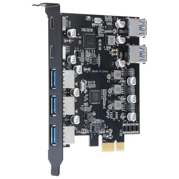 Плата расширения HAGOOGI PCIe к USB 3.0 с 5 портами USB-A и 2 портами USB-C, встроенный конвертер PCI Express USB 3 Hub для настольных ПК Rise