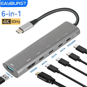 Eayburst Концентратор USB C Концентратор 4k HDMI type c к USB 3,0 pd 100 Вт Многопортовый адаптер для Ноутбуков macbook Разветвители 6 в 1 USB 2,0 КОНЦЕНТРАТОР