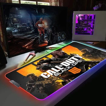 Настольный коврик Call of Duty Modern Warfare, RGB Коврик для мыши с подсветкой, Красочный светящийся ковер для ноутбука, Компьютерная игровая клавиатура, Настольный коврик