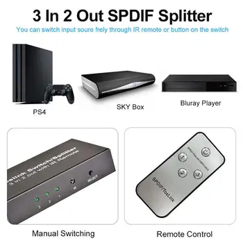 3 В 2 Выхода Кабельный Переключатель Toslink Splitter SPDIF/Оптический Аудио Переключатель TOSLINK 3x2 SPDIF Splitter С ИК-Пультом дистанционного Управления