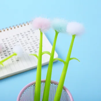 48 шт. Креативная силиконовая нейтральная ручка в виде одуванчика, имитирующая цветок, шерстяная шариковая ручка, милая плюшевая шариковая ручка для подписи