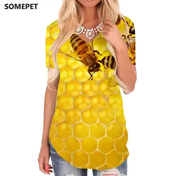 SOMEPET Футболка с пчелой, женские футболки с животными, 3D Милая футболка с V-образным вырезом, Футболки в стиле Харадзюку, Женская одежда с принтом, Модный Свободный Стиль