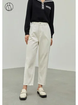 Женские джинсы с высокой талией в простом стиле, осенние тонкие хлопковые джинсы, повседневные универсальные прямые Белые Черные Женские брюки