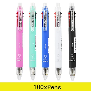 100шт Многоцветная шариковая ручка Включает в себя шариковую ручку 5 цветов 1 Автоматический карандаш, ластик для разметки, школьные принадлежности для детей