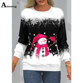 Женская элегантная толстовка Aimsnug с принтом Рождественского Снеговика 2022, новые осенние модные топы, уличная одежда, женские пуловеры