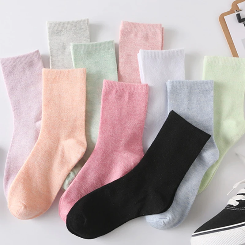 5 пар носков ярких цветов Высокого качества, Милые однотонные удобные Хлопчатобумажные носки средней длины, Женские, для девочек, Модные, осень-зима, повседневные . ' - ' . 2