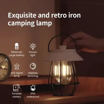 Ретро Портативный фонарь для кемпинга, 5000 мАч, уличная керосиновая Винтажная лагерная лампа, Теплый белый светильник для палатки, для пеших прогулок, для скалолазания, для двора