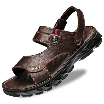 Мужские Кожаные сандалии, Летняя Классическая мужская обувь, Тапочки, мягкие сандалии, мужская удобная обувь для прогулок в римском стиле